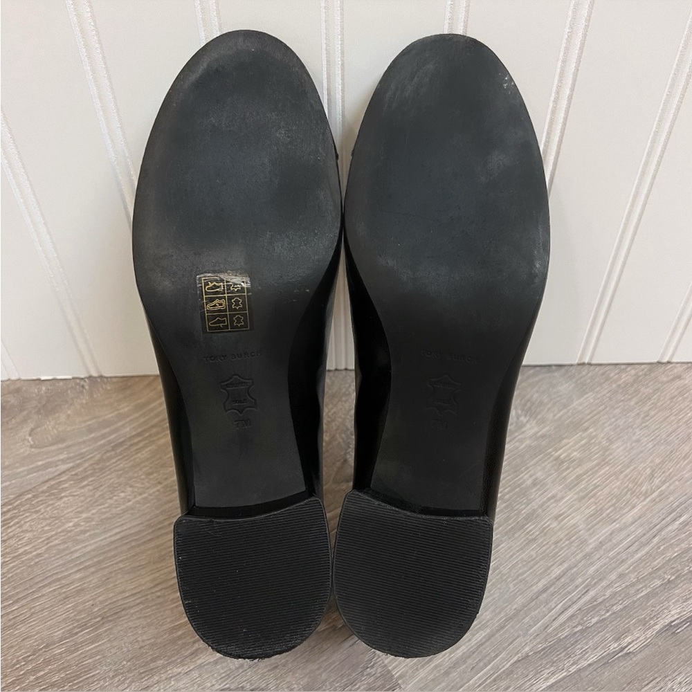 TORY BURCH Mixed Black Leather Cap-Toe Ballerina Block Pumps Size 7 - Picture 12 of 14